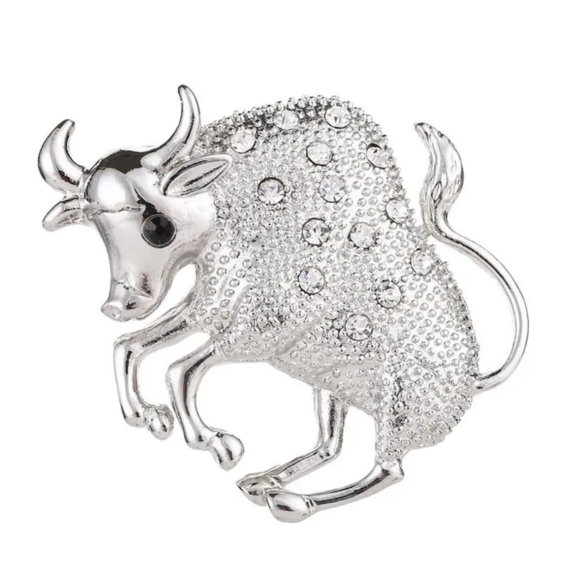 Mulheres Homens Prata Tom Cristal Animal Broche De Vaca Festa Pin