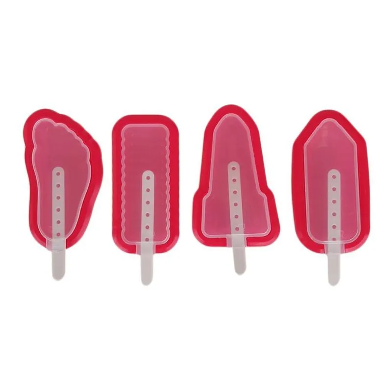 4 Peças/conjunto Diy Silicone Ice Cream Mold Popsicle Maker Red