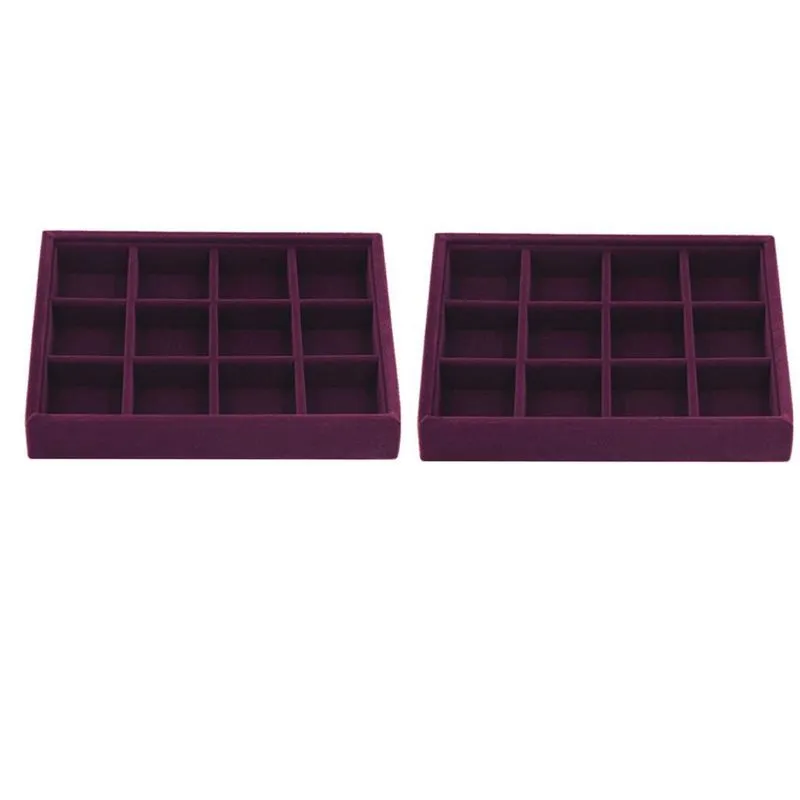 2 Peças De Vitrine Empilhável De Joias De Veludo Elegante