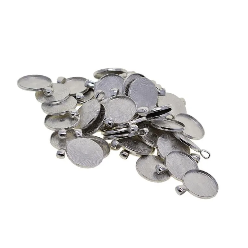 Base De Bandeja De Moldura Redonda Em Branco De Prata 50 Peças Para Cabochão