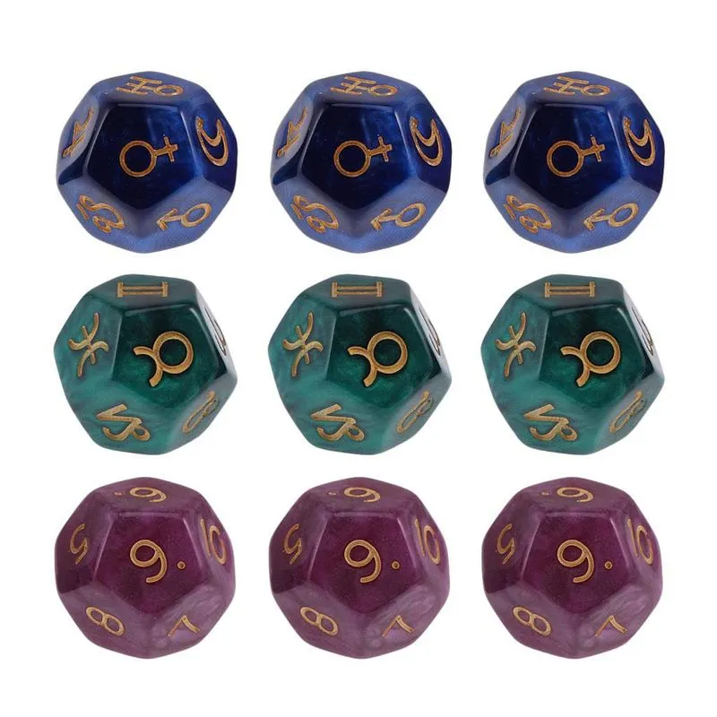Pacote De 9 Peças De Pérola 12 Lados Astrologia Dicess Para