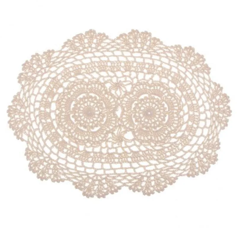 2xoval Bege Crochet Cotton Lace Doily Table Placemats Cup