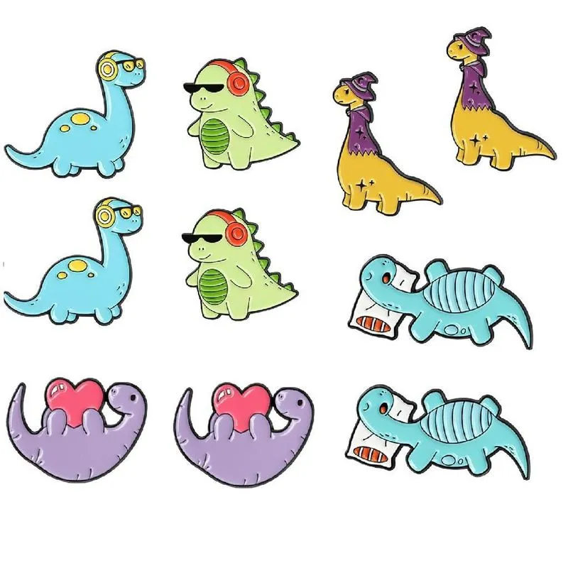 10 Pçs De Broche De Dinossauro Alfinete De Esmalte Bonito Lapela De Desenho Animado Da Moda