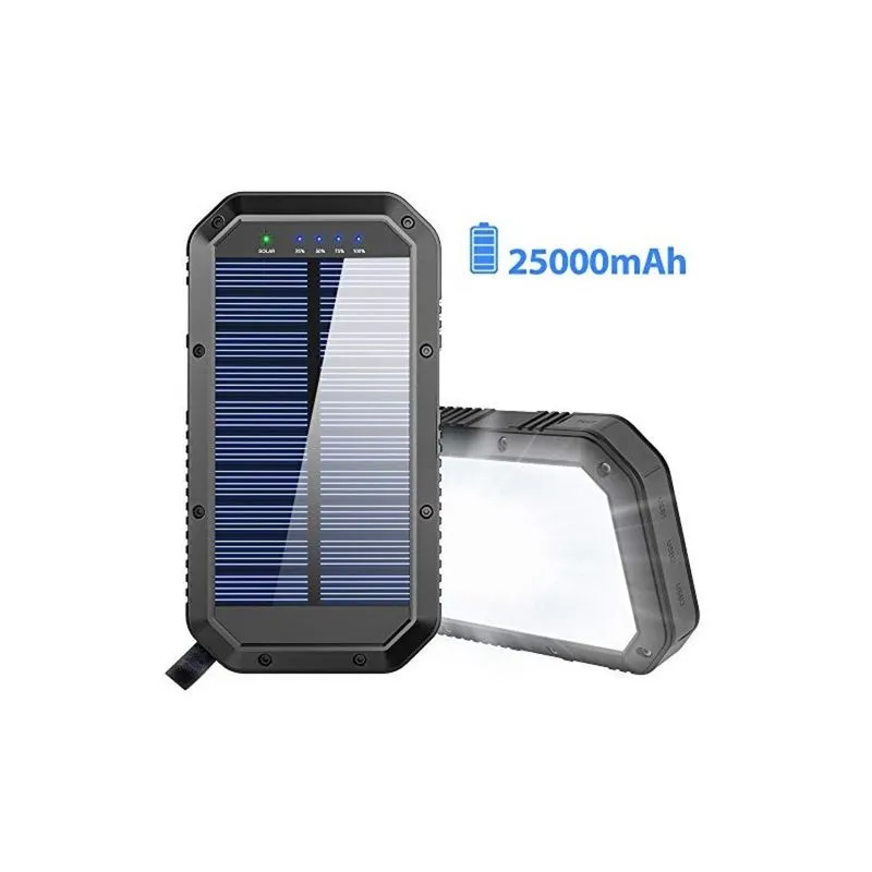 Powerbank Carregador Solar 25000mAh Portatil Lanterna 36 LEDs Camping Ciclismo Nautica