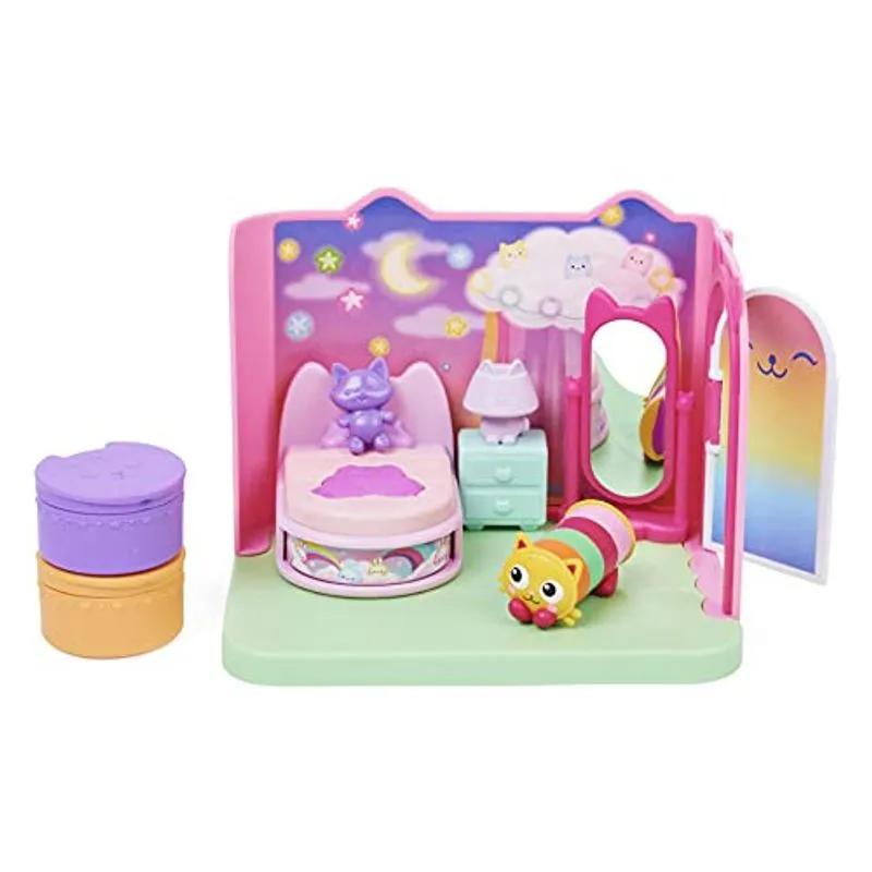 Gabby's Dollhouse, Sweet Dreams Bedroom Com Figura De Gato De Travesseiro E 3 Acessórios, 3 Móveis E 2 Entregas, Brinquedos Infantis Para Ma
