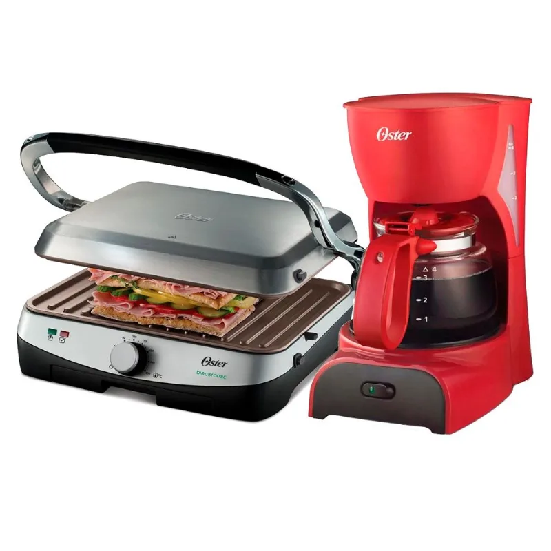 Combo Oster Parrilla y Panini CKSTPA4881 + Cafetera BVSTDCDR5R 4 Tazas