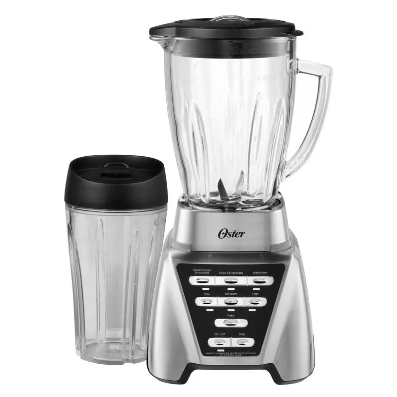 Oster® Licuadora Pro 1200, con 7 Velocidades, 3 Programas Automáticos, Vaso Blend-N-Go™, Vaso de Vidrio, Níquel, BLSTMBCBG000
