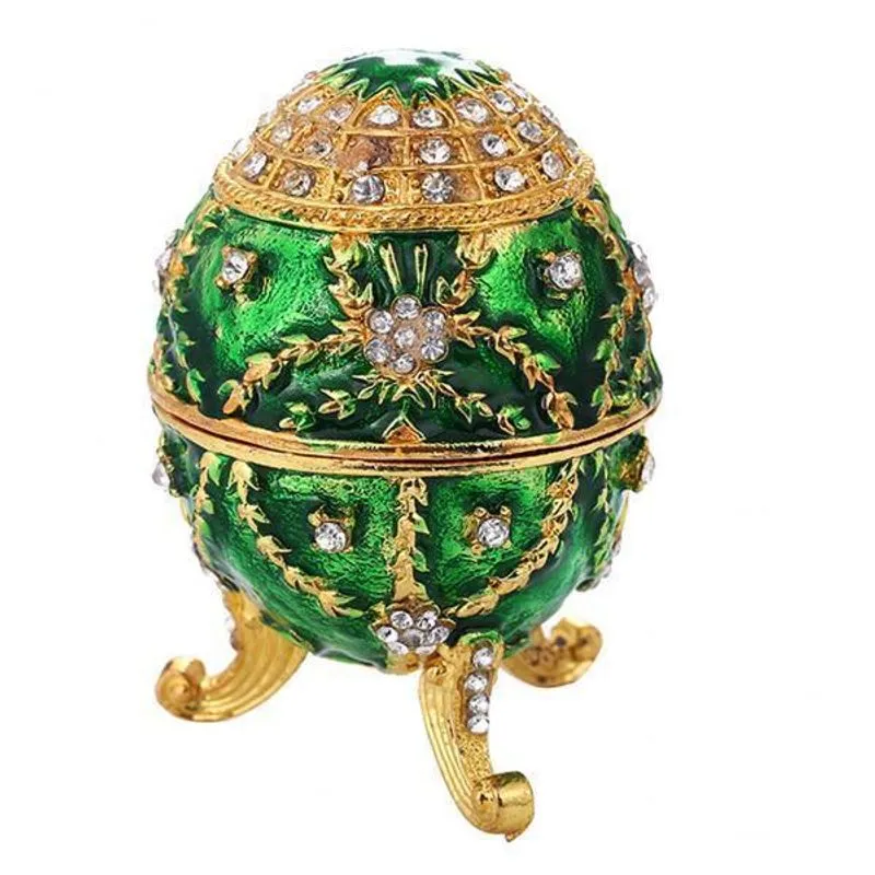 2xgreen Esmalte Faberge Easter Egg Jewelry Box Anel De Casamento
