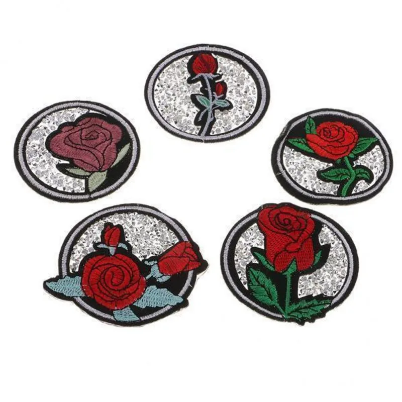 2x5pcs Rose Design Hot-fix Diamond Patches Ferro Em Patches
