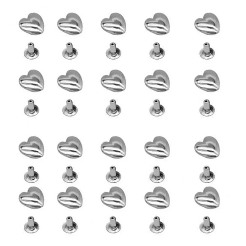 2x20 Peças Alloy Prata Diy Heart Patterns Rebites Para