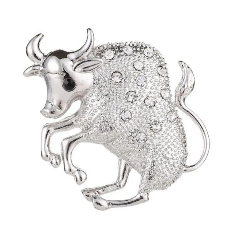 2xfesta Feminina De Broche De Vaca De Cristal De Tom Prateado Para Homem