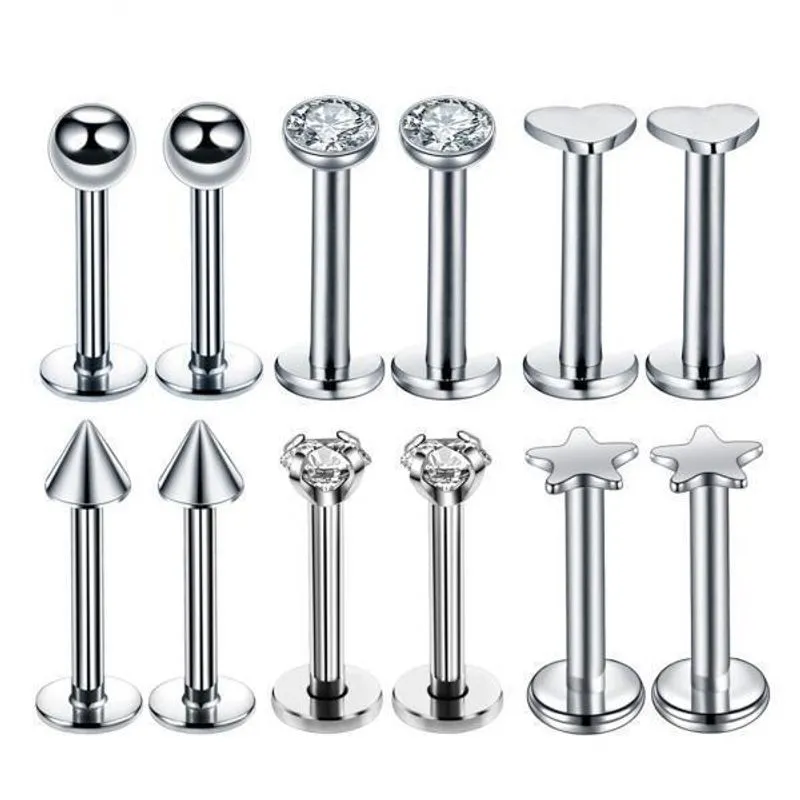 Barra Labial De Aço 7x16g Labret Lip Rings Tragus Stud Piercing