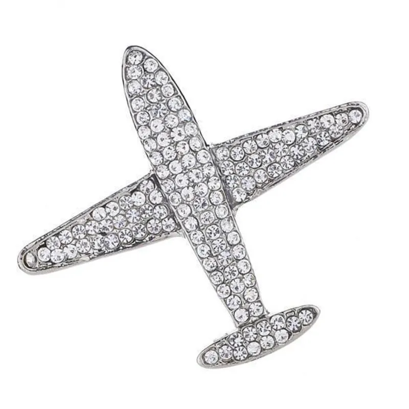 3x Men Airplane Brooch Collar Pin Corsage Fashion Crystal