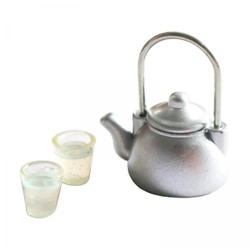3 X Miniaturas De Chaleira E Copos Para Casa De Bonecas Acessórios De Cozinha