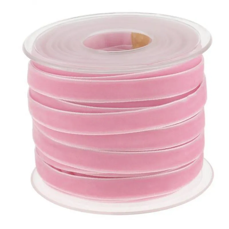 Rolo De Fita De Veludo Largo 2x20 Jardas 10 Mm Para Artesanato Rosa
