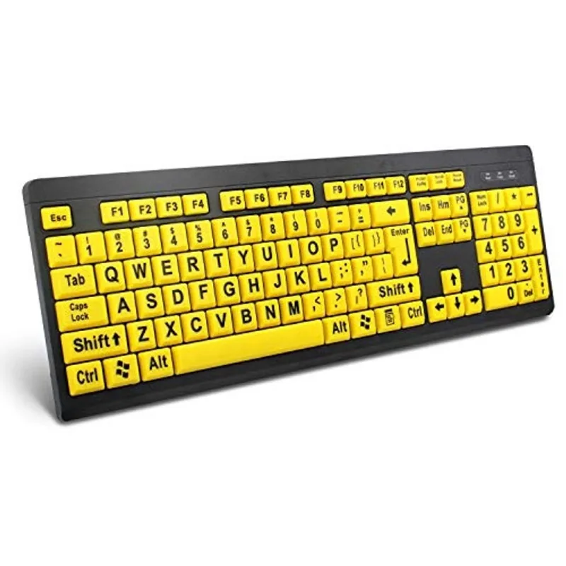 Teclado USB com Letras Grande de Alto Contraste para Baixa Visão (Amarelo + Preto)