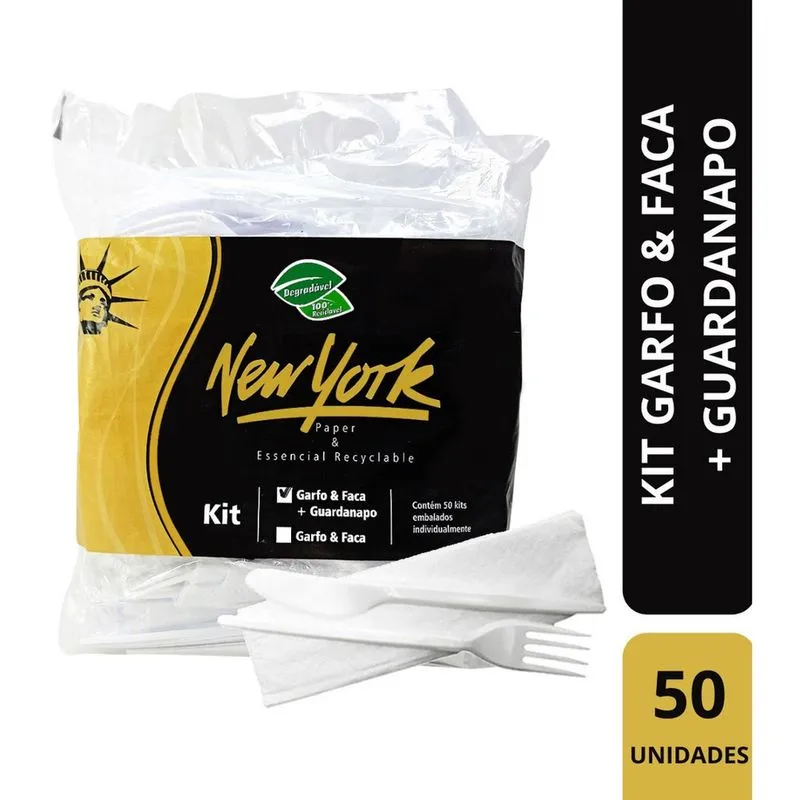 Kit Garfo & Faca + Guardanapo C50 Conjuntos Descartavel Full