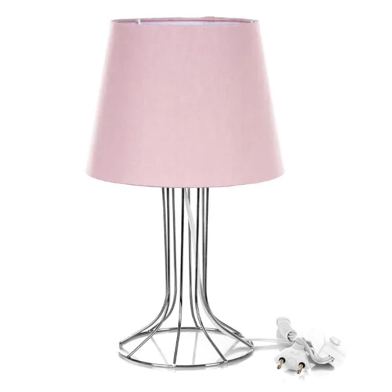 Abajur Torre Dome Rosa com Aramado Cromado