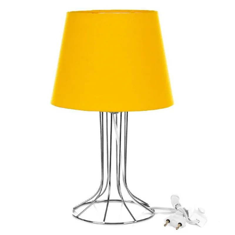 Abajur Torre Dome Amarelo Com Aramado Cromado