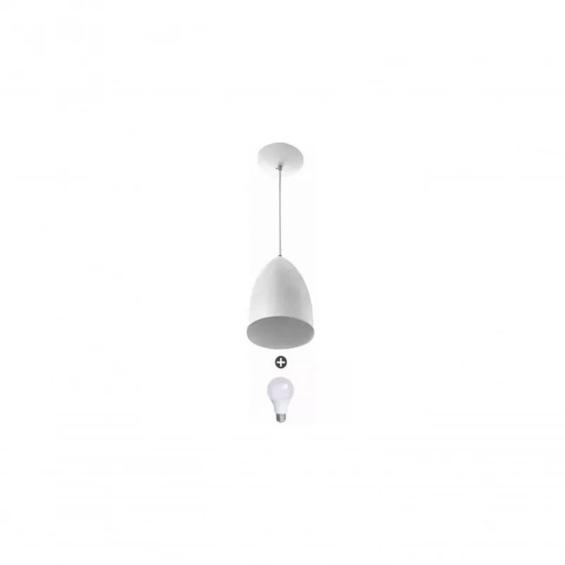 Lustre Pendente Cone Alumínio 20x14cm Branco + Lampada