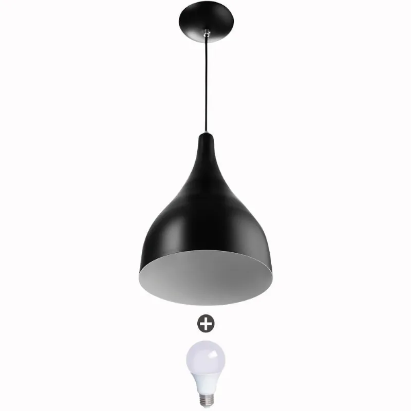 Lustre Pendente Gota Pequena Alumínio 21cm Preto + Lampadas