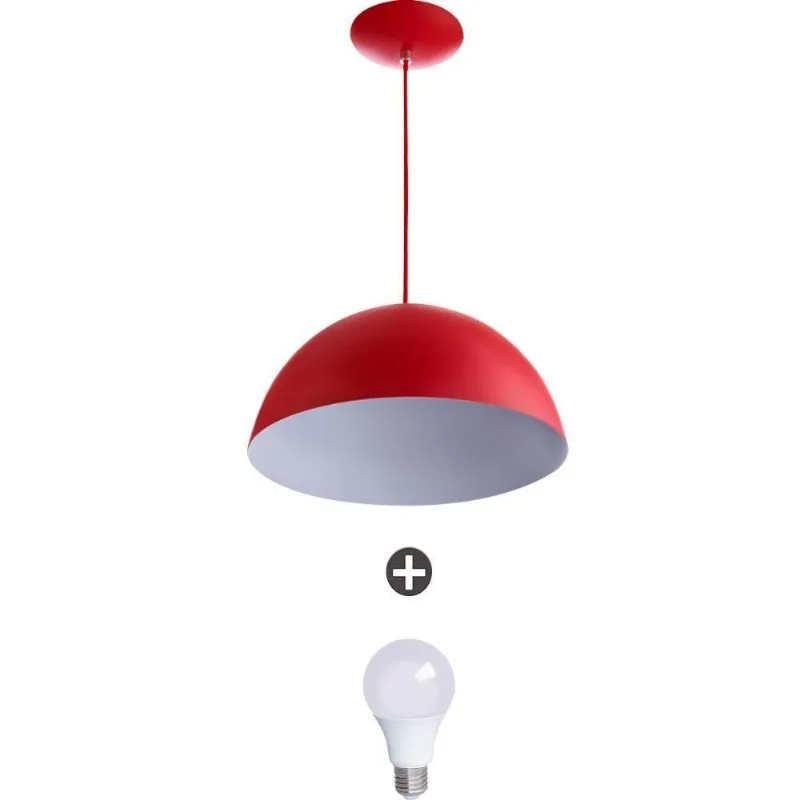 Pendente Meia Lua 30 Alumínio Vermelho com Lampada