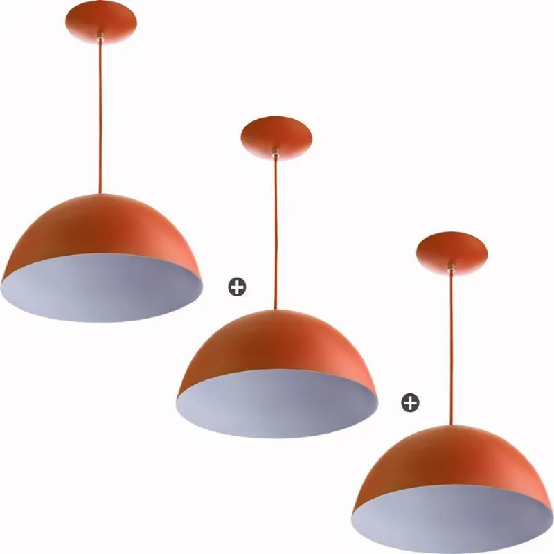Kit 3 Lustres Pendente Meia Lua 30cm Alumínio Cobre