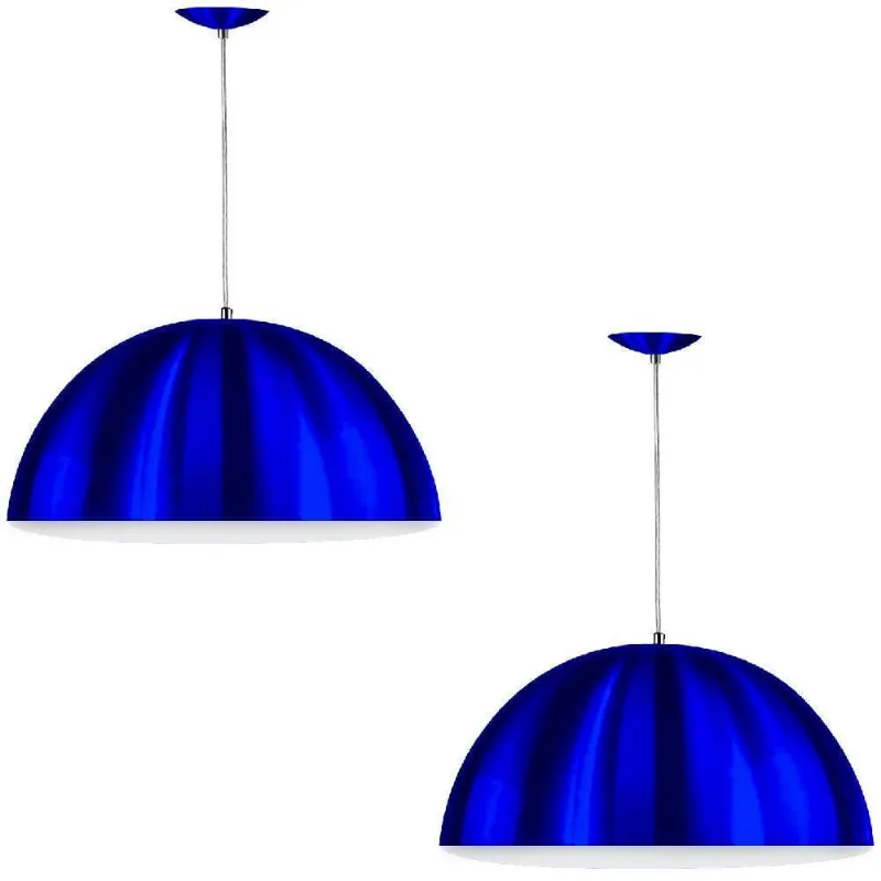 Kit 2 Lustres Pendente Meia Lua 30cm Alumínio Azul