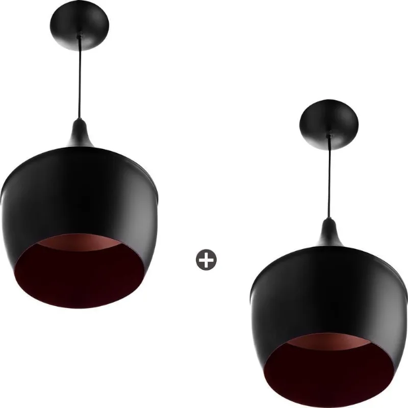 Kit 2 Pendentes Gourmet Balão 32x25cm Em Aluminio Preto Magnifico