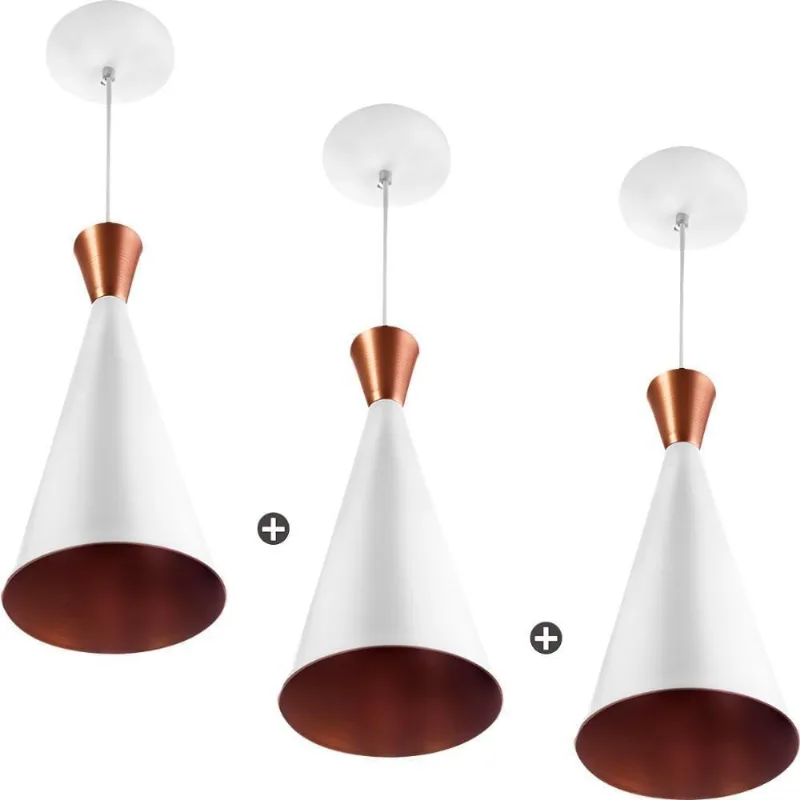 Kit 3 Pendentes Cone Funil Aluminio Tom Dixon 33x15cm Branco