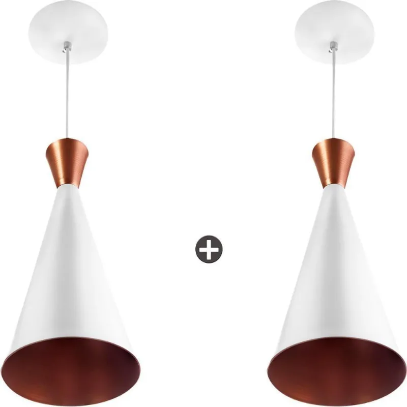 Kit 2 Pendentes Cone Funil Aluminio Tom Dixon 33x15cm Branco