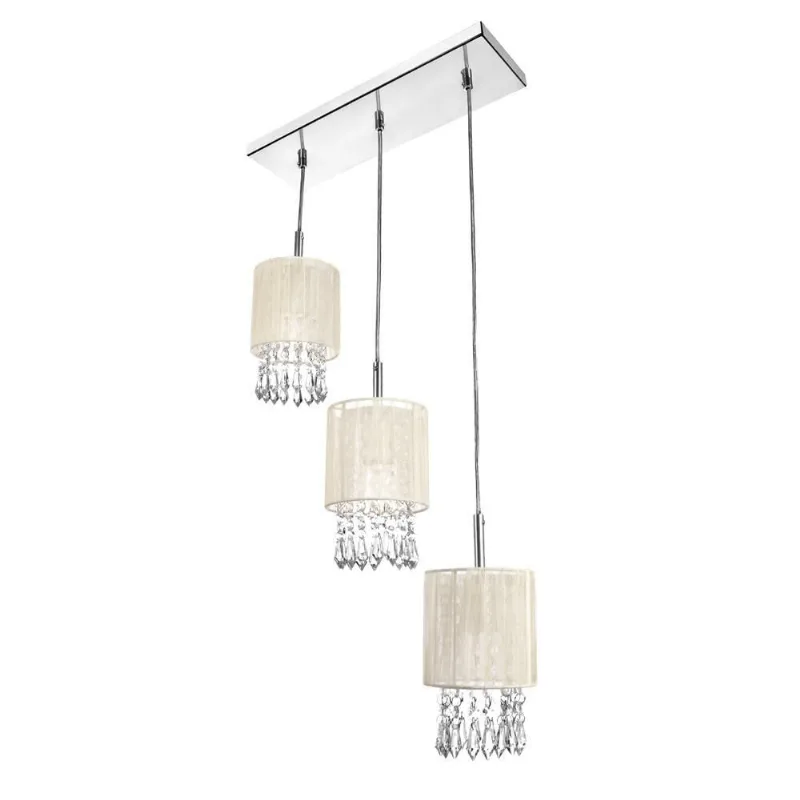 Lustre Pendente Cganza Triplo Redondo Para Sala Bege
