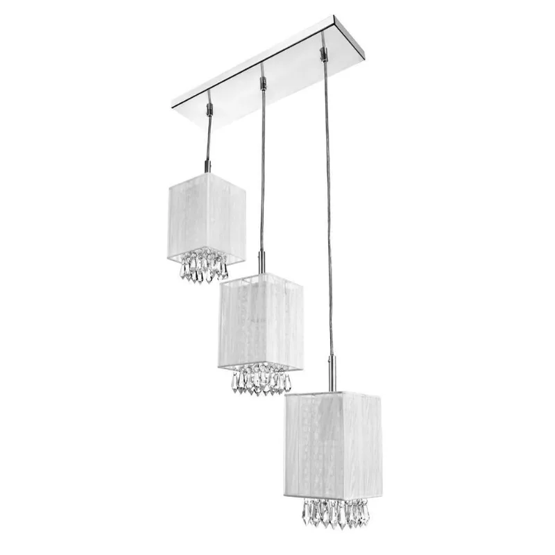 Lustre Pendente Cganza Triplo Quadrado Para Sala Branco