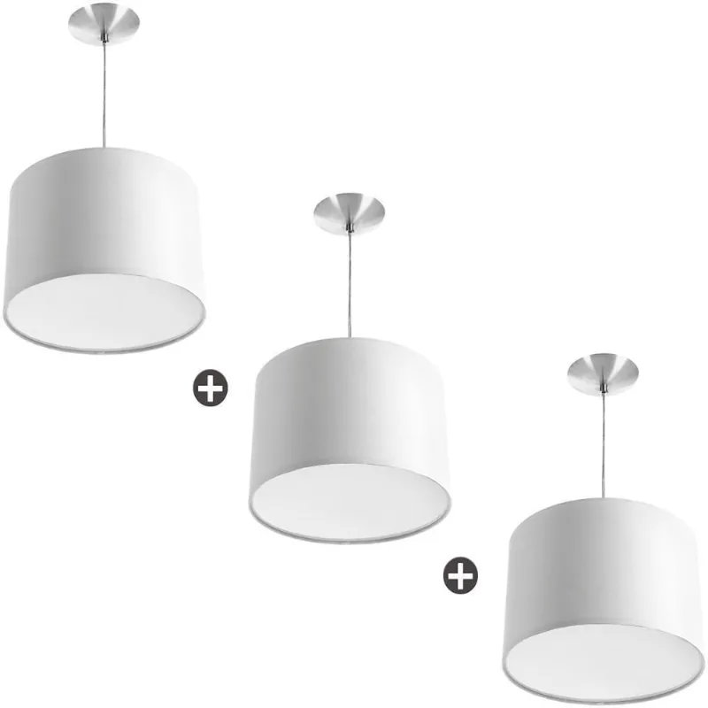 Kit 3 Lustres Cupula Pendente Dome 30x20cm Magnífico Branco