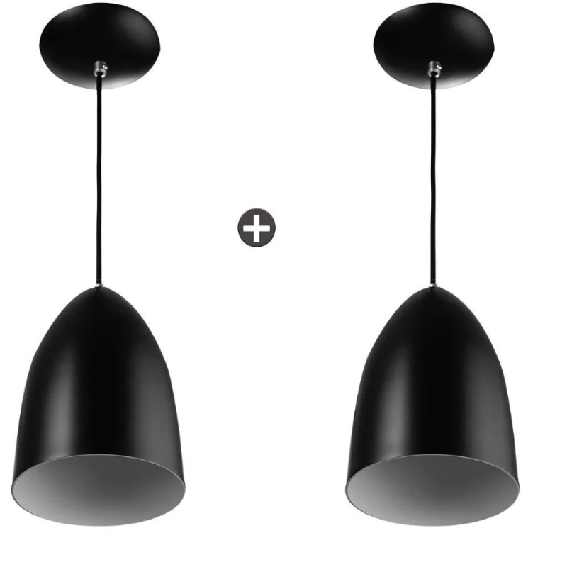 Kit 2 Lustres Pendente Cone De Alumínio 20x14cm Soquete E-27 Preto