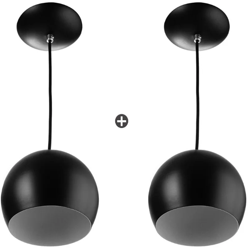 Kit 2 Lustres Pendente Bola Pequena Alumínio 15cm Soquete E-27 Preto