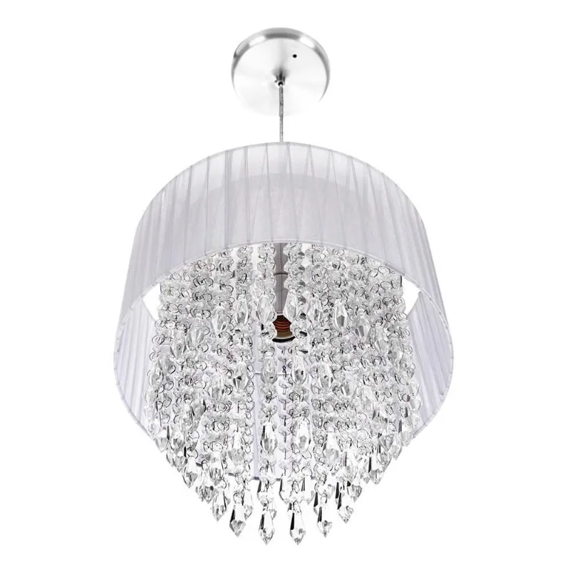 Lustre Pendente De Organza E Cristal Acrílico Manucrillic Prata