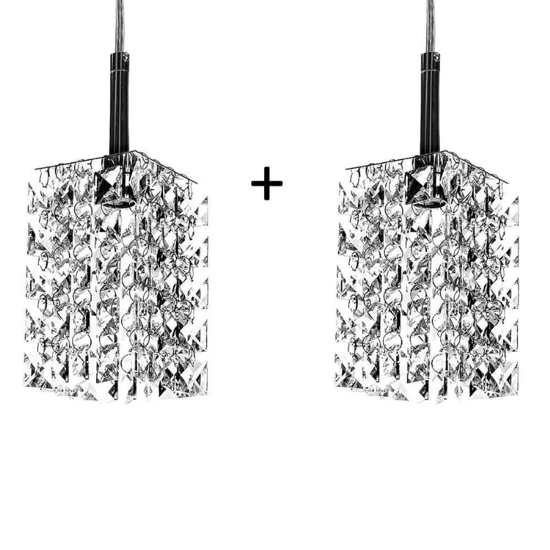 Kit 2 Lustres Pendente Quadrado Clearwall de Cristal Legitimo