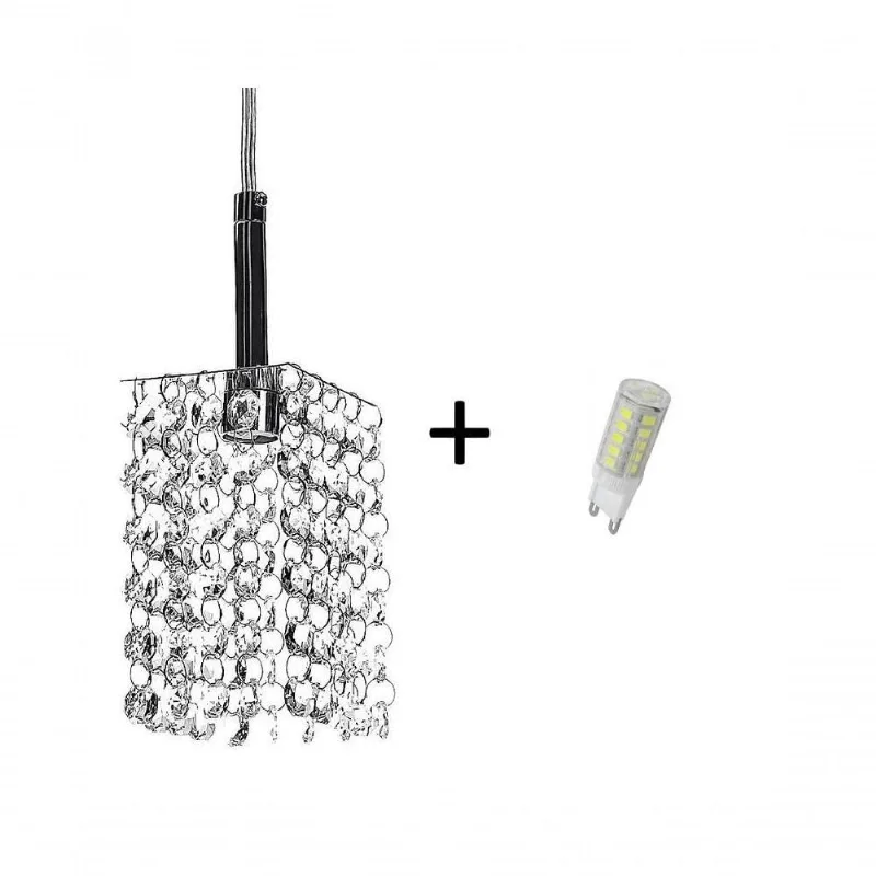Lustre Pendente Quadrado Clearcast Cristal Legitimo Com Lâmpadas 3000k (branco Quente)