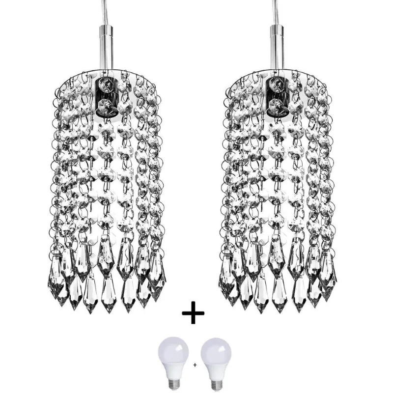 Kit 2 Pendente de Cristal Acrilico Redondo Clearcrillic com Lâmpadas 3000k