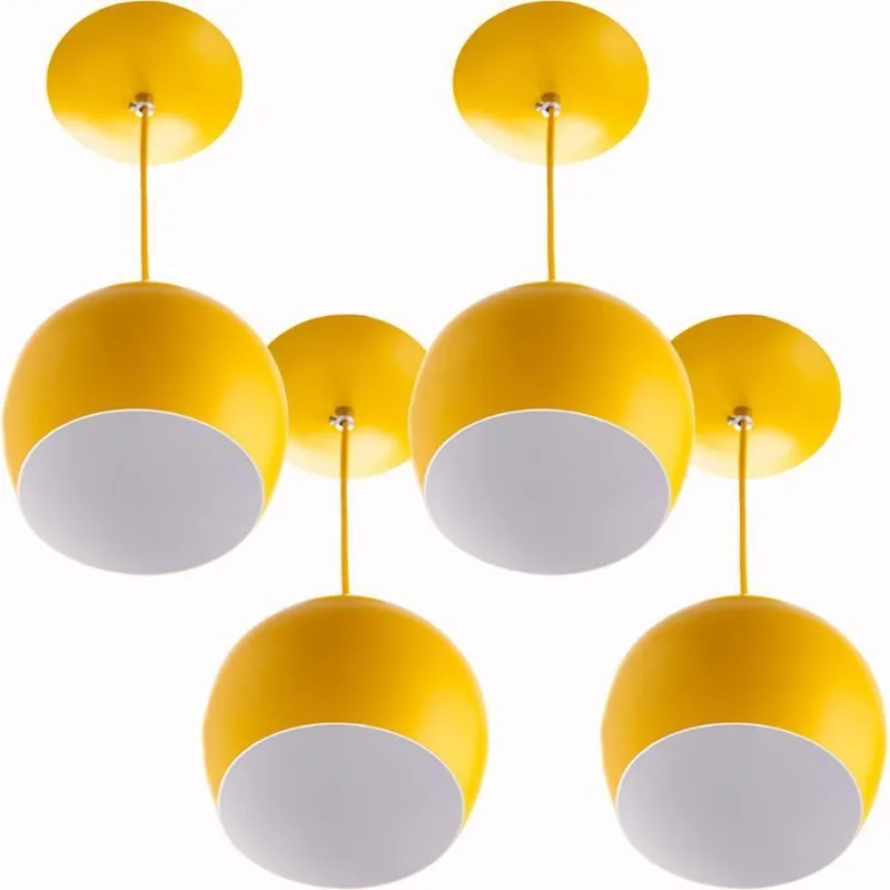 Kit 4 Lustres Pendente Bola Pequena Alumínio 15cm Amarelo