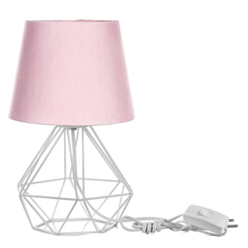 Abajur Diamante Dome Rosa com Aramado Branco