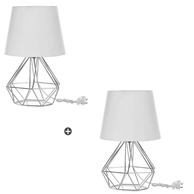 Kit 2 Abajur Diamante Dome Branco com Aramado Cromado