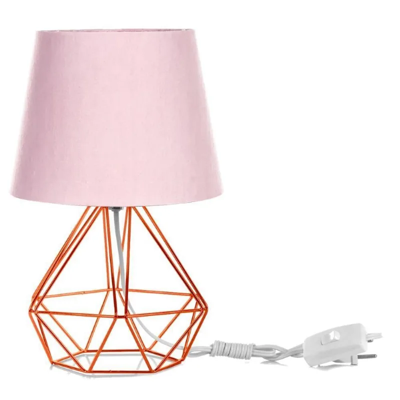 Abajur Diamante Dome Rosa Com Aramado Cobre