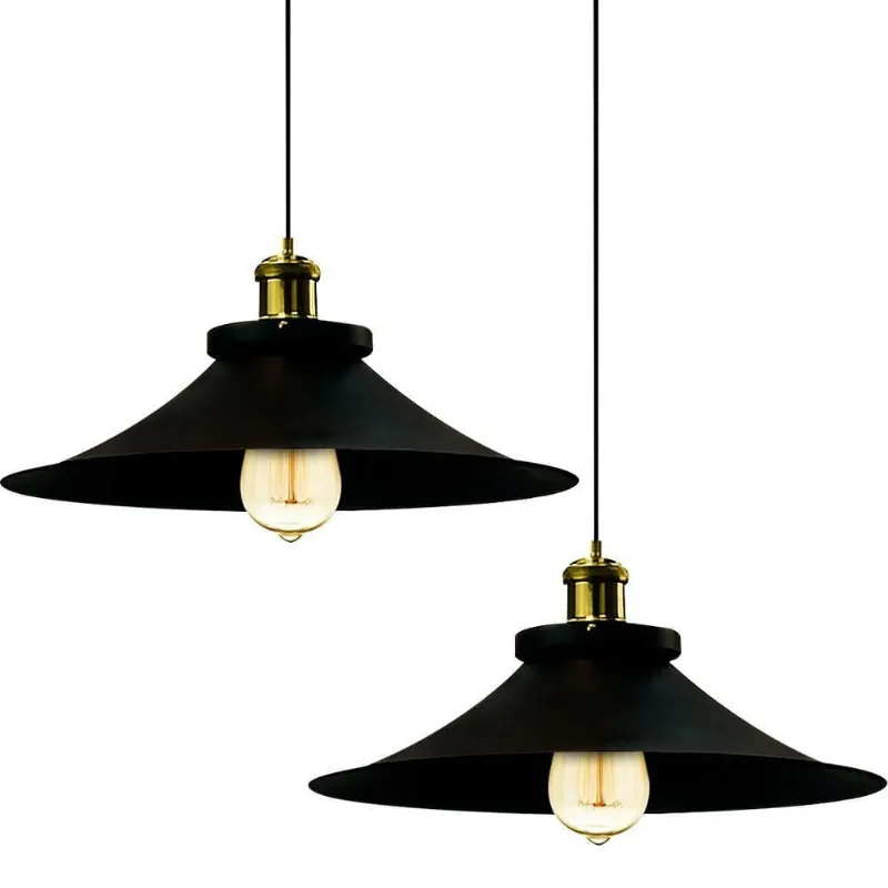 Kit 2 Pendentes Nordic Industrial 38 Cm Preto com Dourado