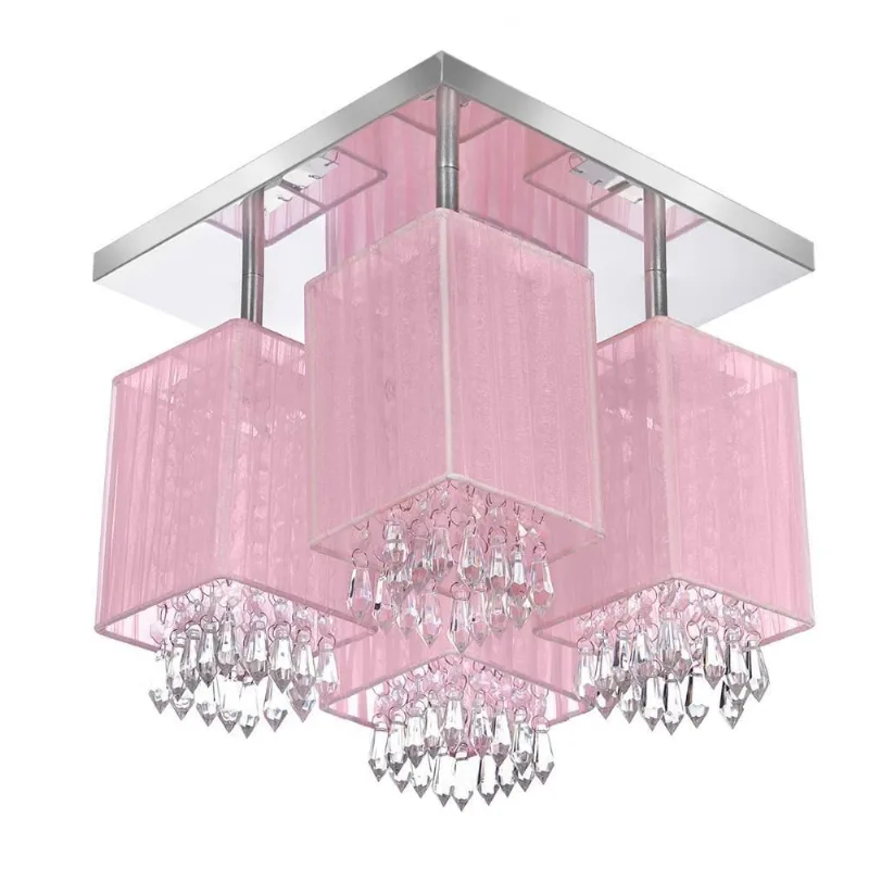 Lustre Plafon Quadclear Organza Quadrado Rosa Maravilhoso