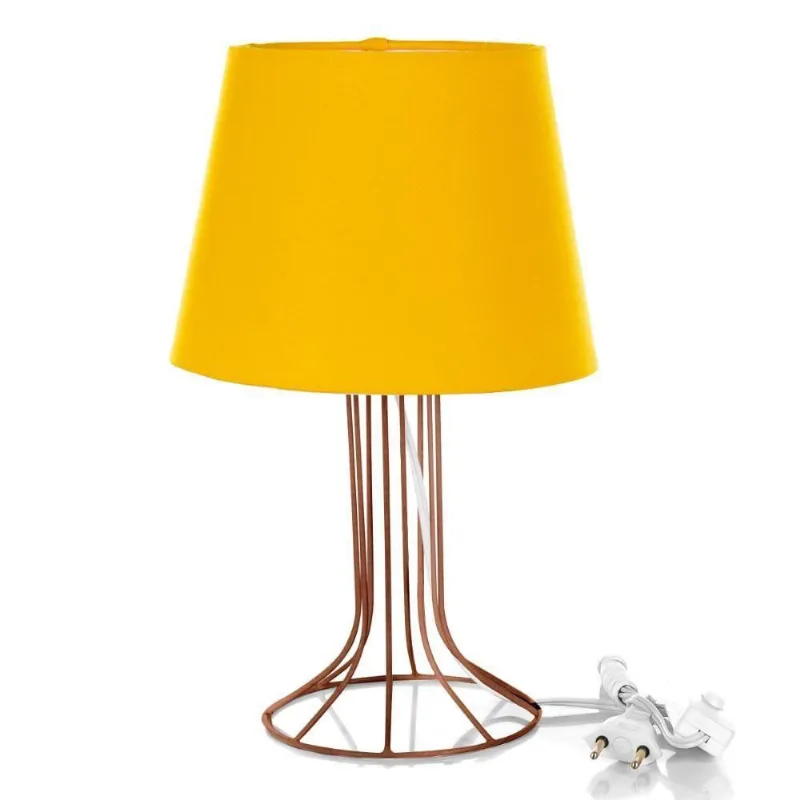 Abajur Torre Dome Amarelo Com Aramado Cobre