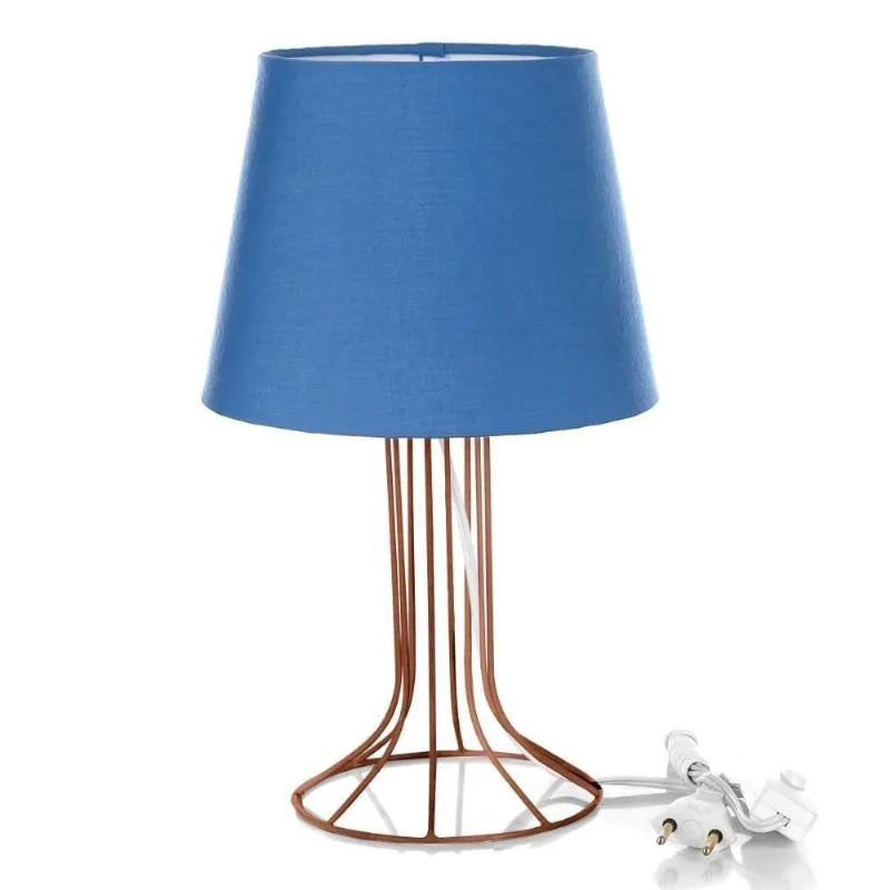 Abajur Torre Dome Azul com Aramado Cobre