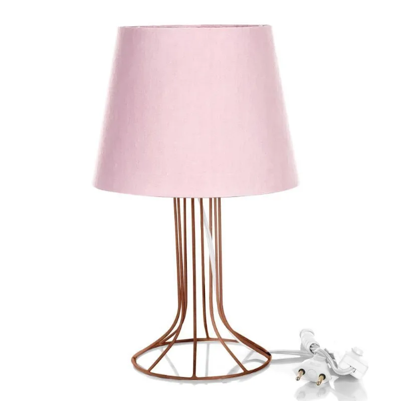 Abajur Torre Dome Rosa com Aramado Cobre