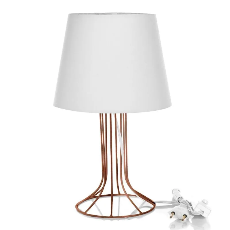 Abajur Torre Dome Branco Com Aramado Cobre